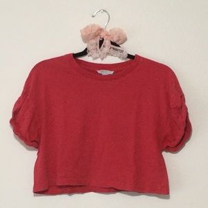 Forever21 Faded Red Burnout Rolled Sleeve Crop Top